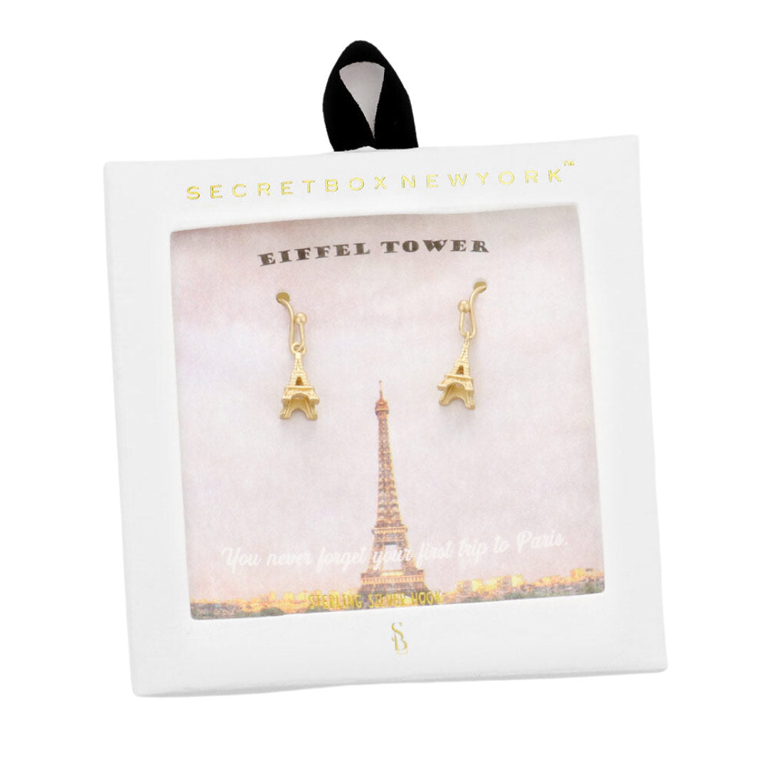 Worn Gold Secret Box Metal Eiffel Tower Dangle Earrings, are beautiful jewelry that fits your lifestyle, adding a pop of pretty color. Enhance your attire with these vibrant artisanal earrings to show off your fun trendsetting style. Great gift idea for your Wife, Mom, your Loving one, or any family member.