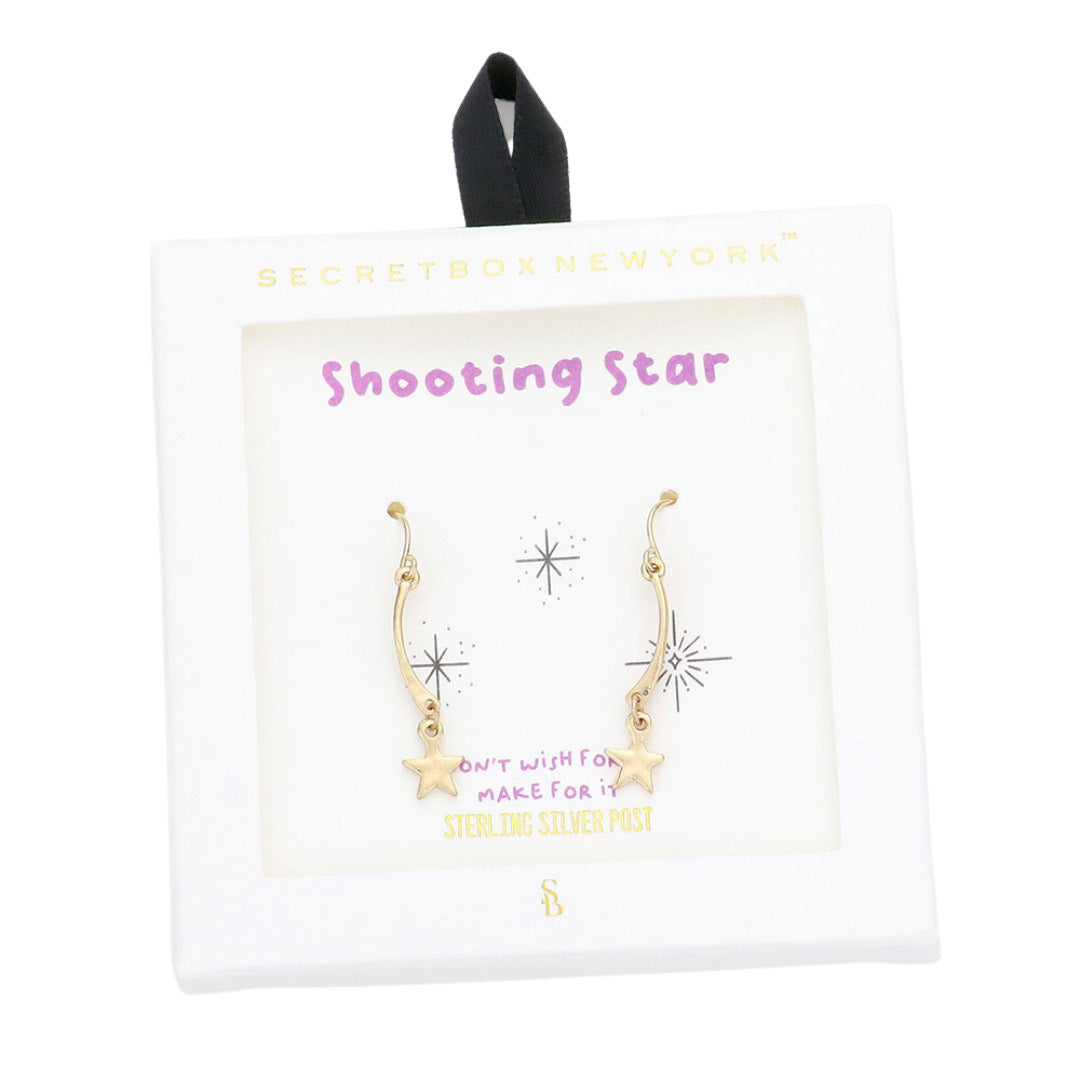 Worn Gold Secret Box Metal Shooting Star Dangle Earrings, are beautiful jewelry that fits your lifestyle, adding a pop of pretty color. Enhance your attire with these vibrant artisanal earrings to show off your fun trendsetting style. Great gift idea for your Wife, Mom, your Loving one, or any family member.
