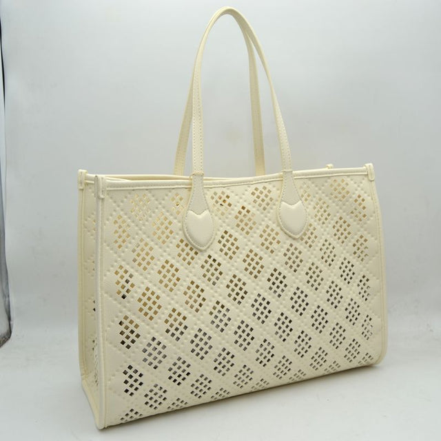 Midnight Perforated Lattice Tote – Elegant Laser-Cut Shoulder Bag - Tote Bag