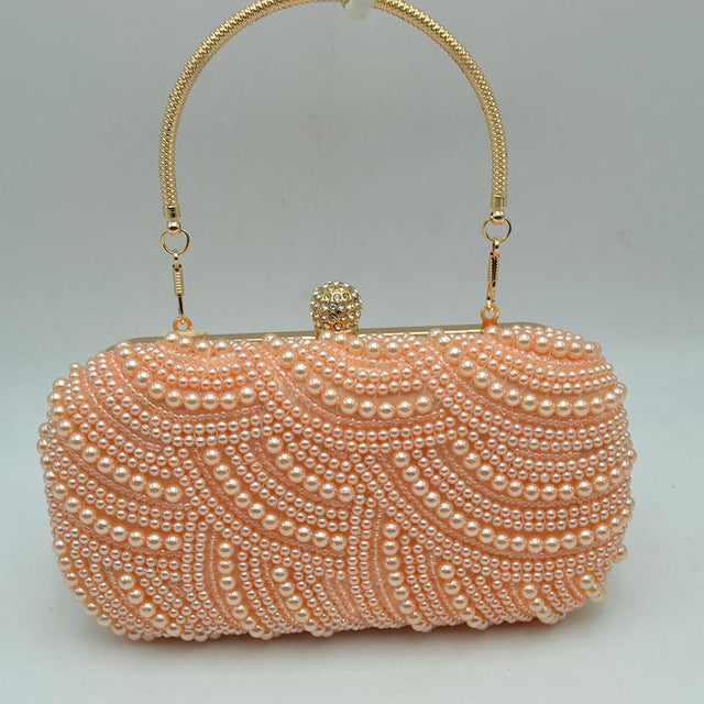 Embellished Evening Clutch Bag with Top Handle - Pink - Clutch Bags