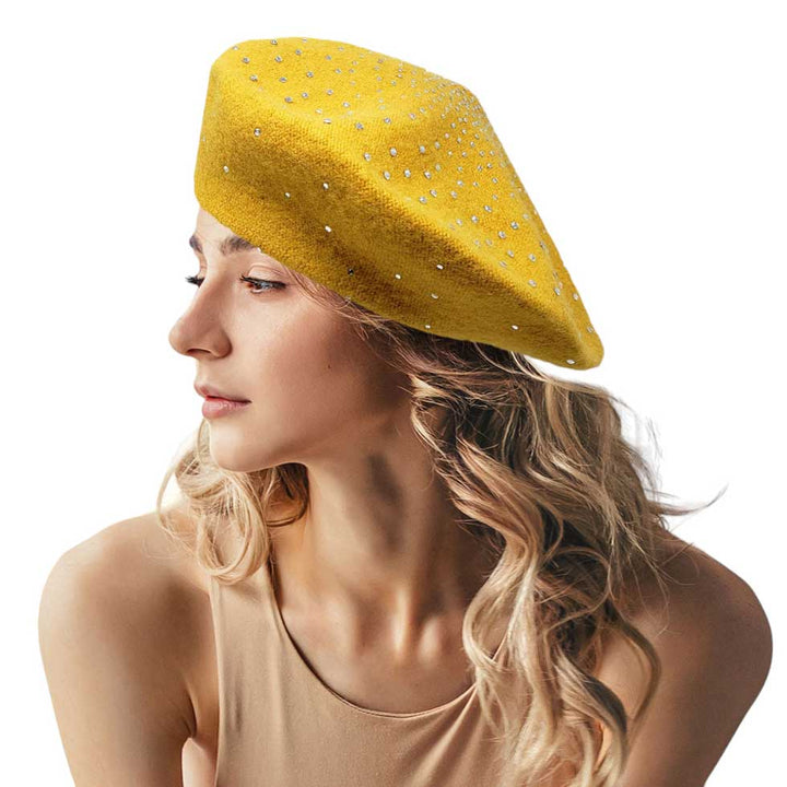 Yellow Bling Solid Beret Hat, stay fashionable in any season with this stylish beret hat. Get stylish with this one-of-a-kind piece today! This is the perfect hat for any stylish outfit or winter dress. Perfect gift item for Birthdays, Christmas, Stocking stuffers, holidays, anniversaries, Valentine's Day, etc.