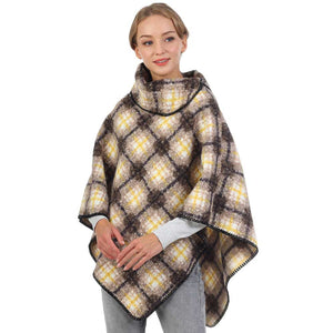 Yellow Check Patterned Neck Poncho, with the latest trend in ladies' outfit cover-up! the high-quality knit poncho is soft, comfortable, and warm but lightweight It's perfect for your daily, casual, party, evening, vacation, and other special events outfits. A fantastic gift for your friends or family.