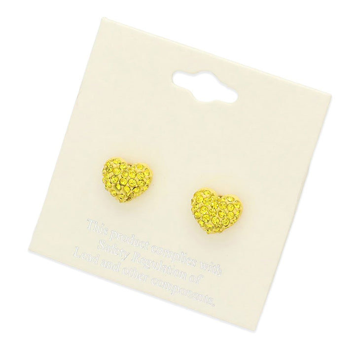 Yellow Crystal Pave Heart Stud Earrings add elegance to any outfit. The sparkling pave design is crafted precisely, and the heart shape symbolizes love and affection, making them the perfect accessory for any special occasion.