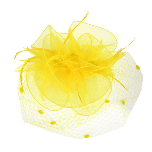 Feather Mesh Flower Fascinator Headband - Yellow