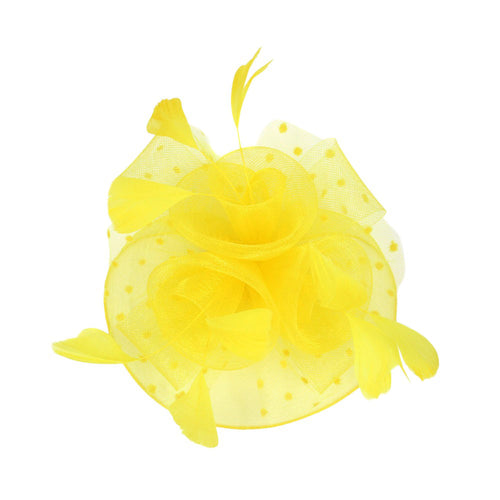 Feather Mesh Flower Fascinator Headband - Yellow
