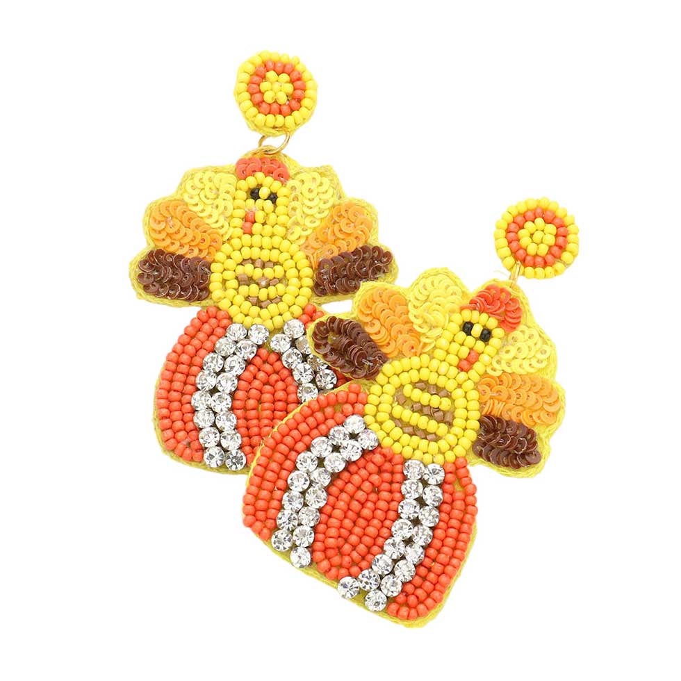 Yellow Felt Back Sequin Seed Beaded Turkey Dangle Earrings, are fun handcrafted jewelry that fits your lifestyle, adding a pop of pretty color. These pretty & tiny earrings will surely bring a smile to one's face as a gift. This is the perfect gift for Thanksgiving, especially for your friends, family, and your love.