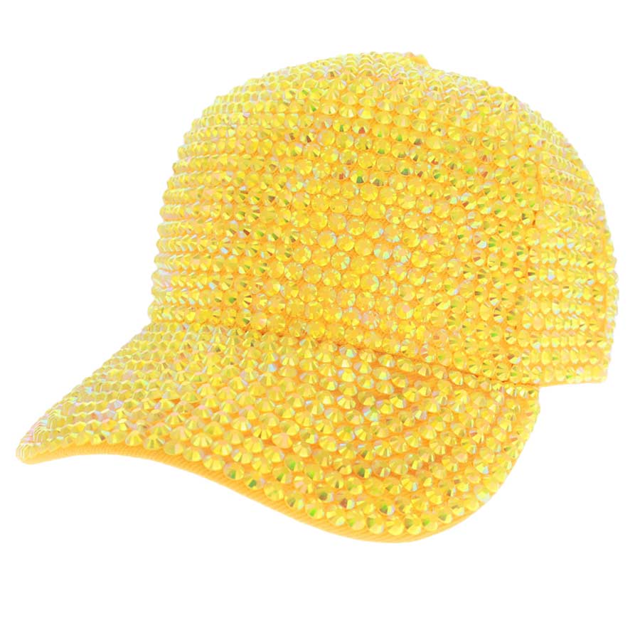 Yellow Rhinestone Embellished Glitter Stone Shimmer Baseball Cap, comfy cap great for a bad hair day, pull your ponytail thru the back opening, Keep your hair away from face while exercising, running, playing sports or just taking a walk. Perfect Birthday Gift, Mother's Day Gift, Anniversary Gift, Thank you Gift, Graduation