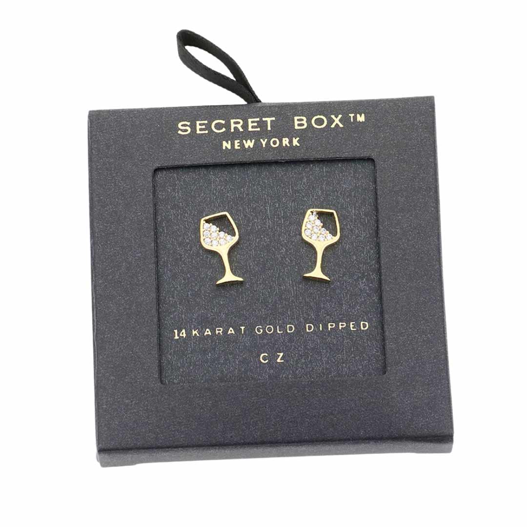 Yellow Gold Secret Box 14K Gold Dipped CZ Cocktail Stud Earrings, are fun handcrafted jewelry that fits your lifestyle, adding a pop of pretty color. Enhance your attire with these vibrant artisanal earrings to show off your fun trendsetting style. Great gift idea for your Wife, Mom, your Loving one, or any family member.