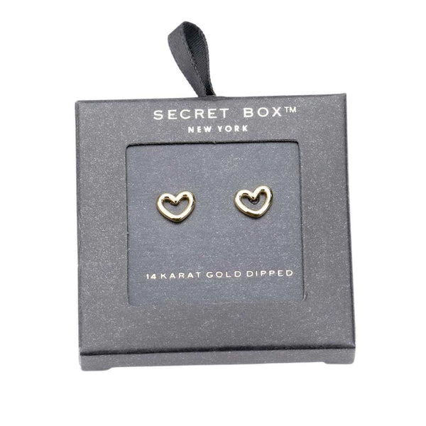 Yellow Gold Secret Box 14K Gold Dipped Heart Stud Earrings, are fun handcrafted jewelry that fits your lifestyle, adding a pop of pretty color. Enhance your attire with these vibrant artisanal earrings to show off your fun trendsetting style. Great gift idea for your Wife, Mom, your Loving one, or any family member.