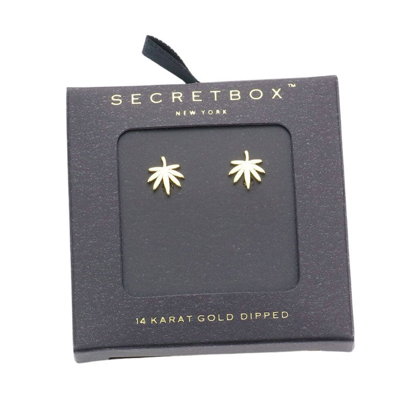 Yellow Gold Secret Box 14K Gold Dipped Hemp Leaf Stud Earrings, is beautifully designed with a Flower & Leaf theme that will make a glowing touch on everyone. The beautifully crafted design adds a gorgeous glow to any outfit. Great gift idea for your Wife, Mom, your Loving one, or any family member.