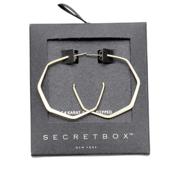 Yellow Gold Secret Box 14K Gold Dipped Metal Angled Hoop Earrings, are fun handcrafted jewelry that fits your lifestyle, adding a pop of pretty color. Enhance your attire with these vibrant artisanal earrings to show off your fun trendsetting style. Great gift idea for your Wife, Mom, your Loving one, or any family member.