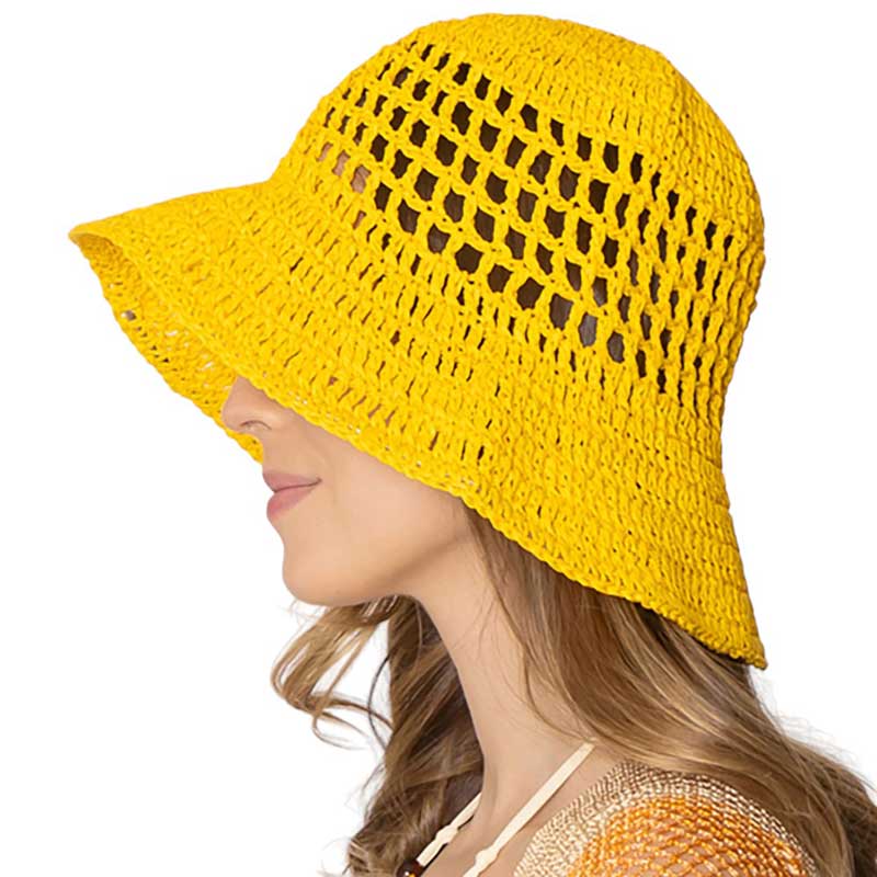 Yellow Open Weave Solid Straw Bucket Hat - the perfect accessory for sunny days! Made with an open weave design, this hat keeps you cool while shielding you from the sun. Plus, the solid color adds a touch of sophistication to any outfit. Stay stylish and protected with our bucket hat!