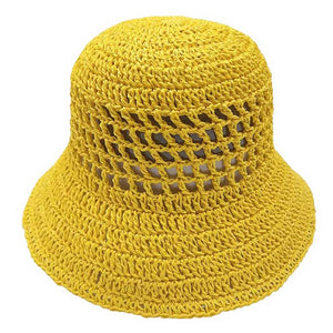 Yellow Open Weave Solid Straw Bucket Hat - the perfect accessory for sunny days! Made with an open weave design, this hat keeps you cool while shielding you from the sun. Plus, the solid color adds a touch of sophistication to any outfit. Stay stylish and protected with our bucket hat!