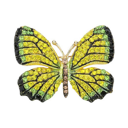 Rhinestone Pave Butterfly Pin Brooch - Yellow