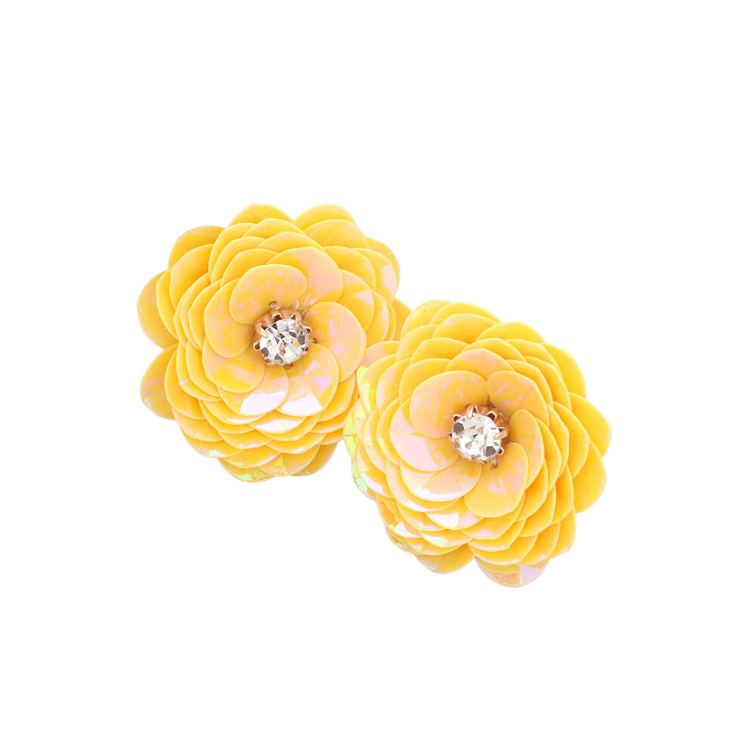 Yellow Round Stone Centered Flower Earrings, these adorable flower earrings are bound to cause a smile. These beautifully unique designed earrings with beautiful colors are suitable as gifts for wives, girlfriends, lovers, friends, and mothers. An excellent choice for wearing at outings, parties, events, etc.