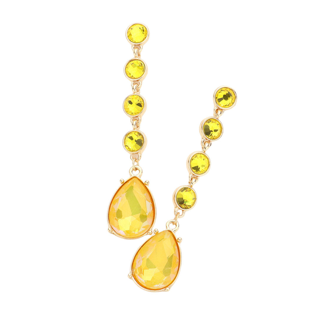 Yellow Round Teardrop Stone Link Dangle Evening Earrings, get ready with these earrings to receive the best compliments on any special occasion. These classy teardrop stone evening earrings are perfect for parties, Weddings, and Evenings. Awesome gift for birthdays, anniversaries, Valentine’s Day, or any special occasion.