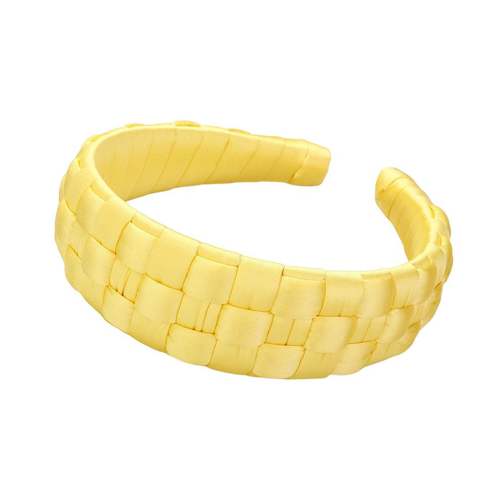 Yellow Introducing our luxurious Satin Braided Headband made with high quality satin for a sleek and elegant look. Enhance your hairstyle with this versatile accessory that adds a touch of sophistication to any outfit. Perfect for any occasion, our headband provides both style and functionality. An ideal gift for loved one.