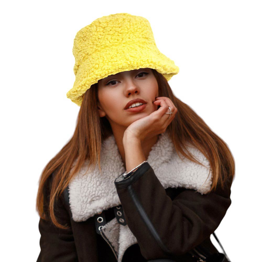 Yellow Sherpa Bucket Hat, Stay warm, stylish, and comfortable all season long with this. Crafted from plush Sherpa fabric with a classic bucket shape, this hat offers insulation and a luxurious feel to keep you cozy in winter. It ensures a secure fit and allows you to customize your style. Perfect winter gift idea.