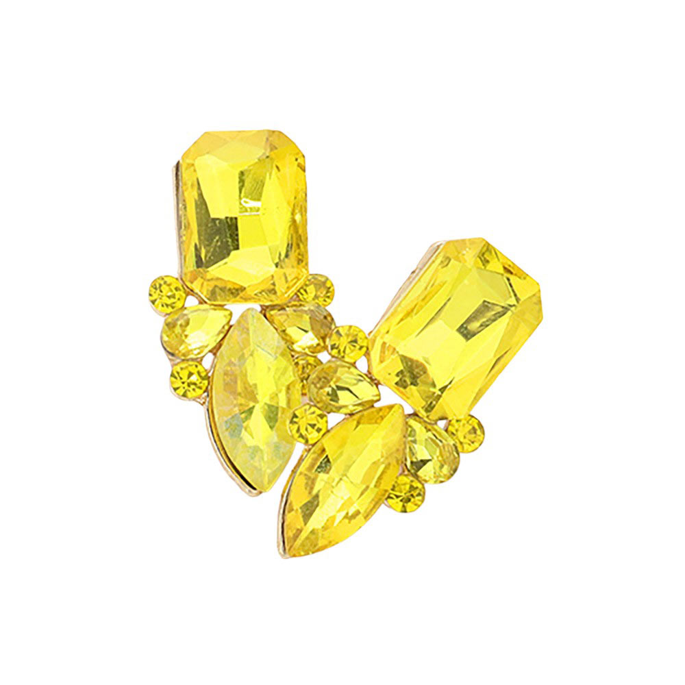Yellow Square Marquise Stone Cluster Evening Earrings, Elevate any evening look with our stunning evening earrings. Featuring a unique square marquise stone design, these earrings add a touch of elegance and sophistication. Crafted with precision and quality materials, they are sure to make a statement.