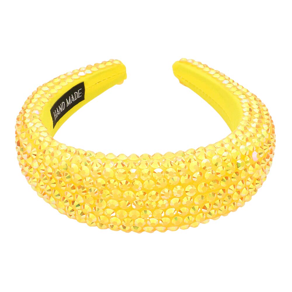 Yellow Studded Padded Headband, sparkling placed on a wide padded headband making you feel extra glamorous especially when crafted from padded beaded headband . Push back your hair with this pretty plush headband, spice up any plain outfit! Be ready to receive compliments. Be the ultimate trendsetter wearing this chic headband with all your stylish outfits!