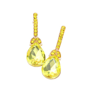 Yellow Teardrop Stone Accented Evening Earrings, featuring Gorgeous evening earrings and teardrop stones accented with sparkling crystals. These earrings will add a touch of glamour to any attire. Perfect for any occasion. These beautifully unique designed earrings are suitable as gifts for wives, friends, and mothers.