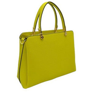 Yellow Textured Faux Leather Top Handle Tote Bag, is designed with state-of-the-art faux leather. It features a textured design and a comfortable top handle for easy carrying. Its spacious interior allows you to carry your everyday necessities in style. Perfect for any occasion or everyday use making it a great gift choice.