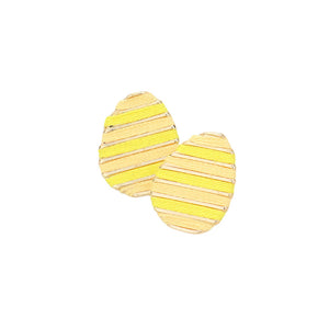 Yellow Thread Wrapped Easter Egg Stud Earrings are expertly crafted and offer a unique twist on traditional Easter accessories. The thread wrapping adds texture and depth, making them a beautiful addition to any outfit. Handmade with quality materials, these earrings are sure to become a staple in your jewelry collection.
