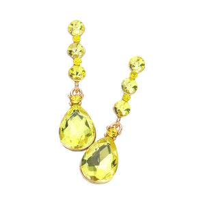 Yellow Triple Round Stone Teardrop Link Dangle Evening Earrings, look beautiful with these versatile Dangle Evening Earrings. These earrings feature a teardrop dangle design, perfect for dressing up any outfit. Perfect for any occasion. These beautifully designed earrings are suitable as gifts for wives, and mothers.