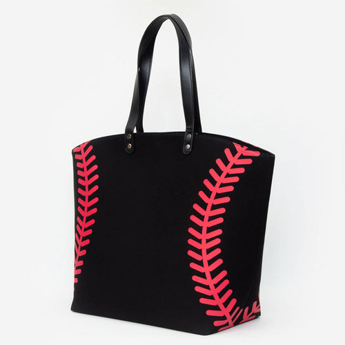 Bolso grande de mano/bolso de hombro con puntada de béisbol - Negro