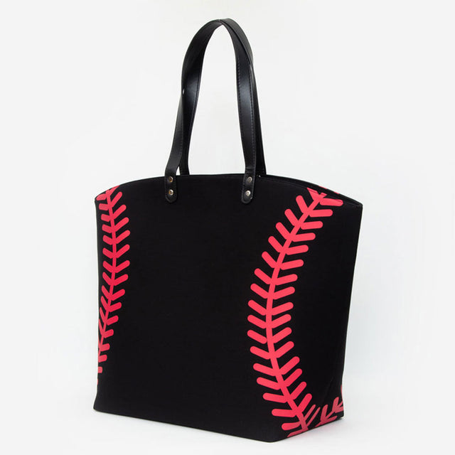 Black Baseball Stitch Large Tote Bag / Shoulder Bag