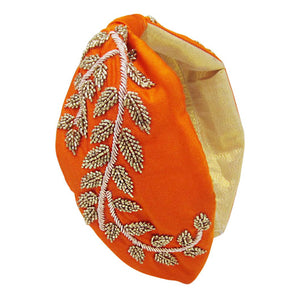Introducing the Orange Beaded Leaf Cluster Knot Burnout Headband: look sharp with this seasonal statement piece! Featuring a boho-inspired burnout pattern and a cluster of beaded leaves, this headband will have you turning heads in no time. Perfect Birthday Gift, Christmas Gift, Regalo Cumpleanos, Regalo Navidad etc