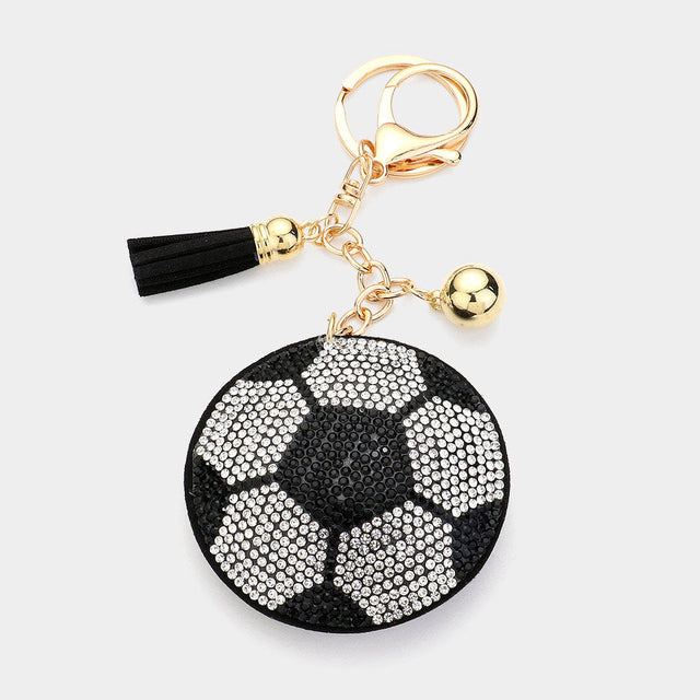Black Bling Soccer Keychain