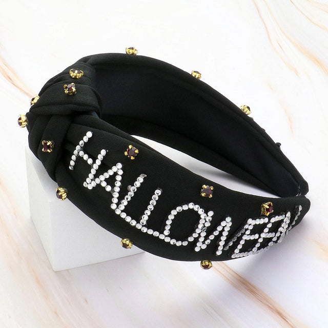 Black Bling Studded HALLOWEEN Message Pointed Stone Cluster Embellished Knot Headband