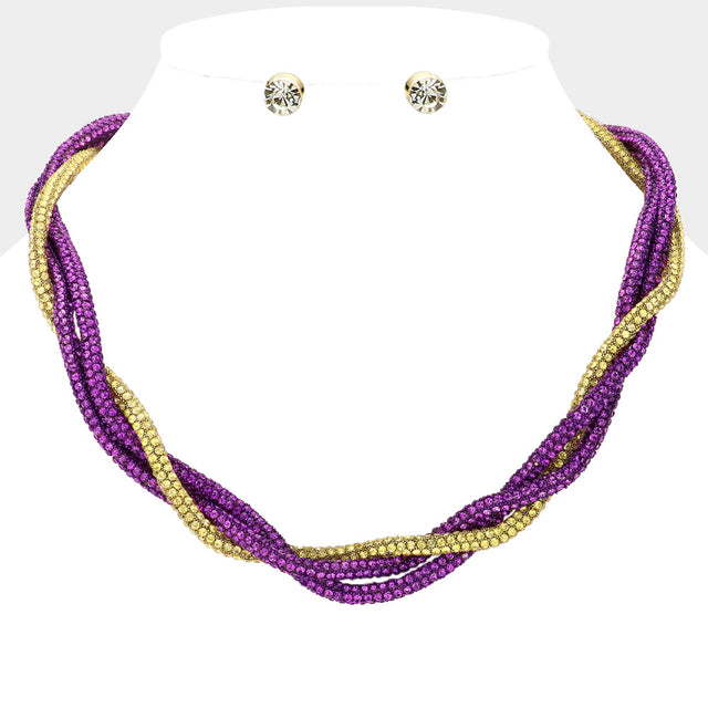Purple , Yellow Bling Studded Twisted Necklace