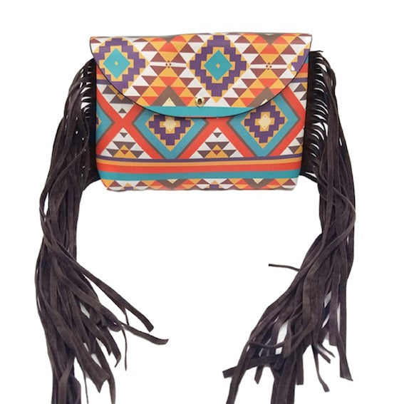 Coral Boho Patterned Faux Leather Suede Tassel Fanny Pack Crossbody Belt Bag, look like the ultimate fashionista when carrying this small chic bag, great for when you need something small to carry or drop in your bag, Birthday Gift, Valentine's Day Gift, Anniversary Gift, Love You Gift, Mother's Day Gift, Thank you Gift