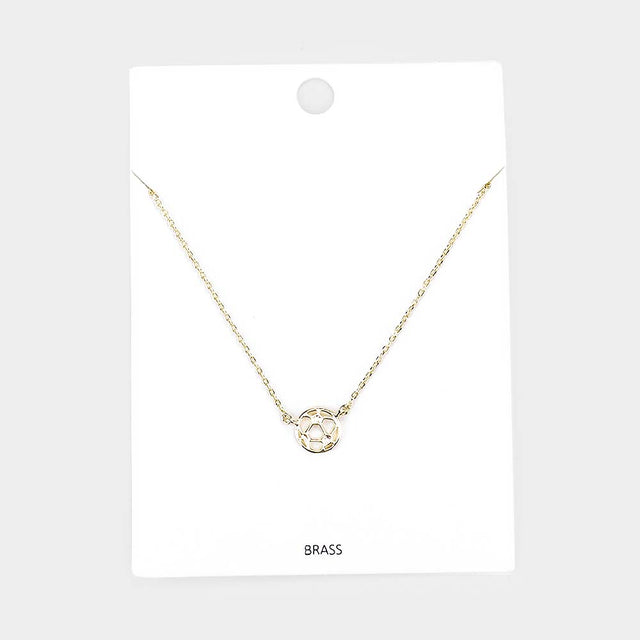 Gold Brass Metal Cut Out Soccer Ball Pendant Necklace