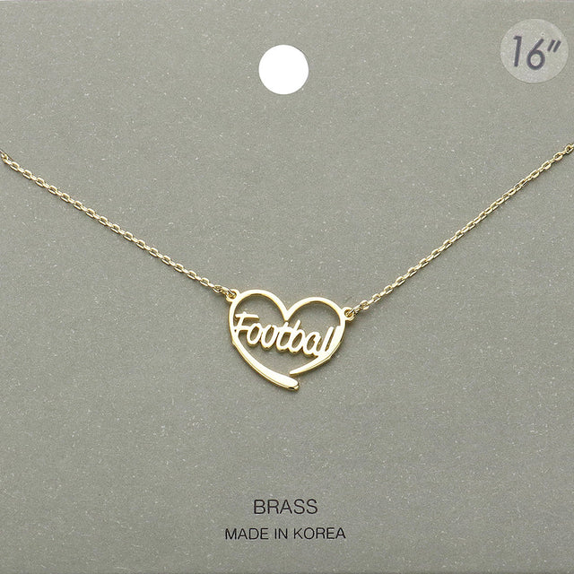 Gold Brass Metal Football Heart Pendant Necklace