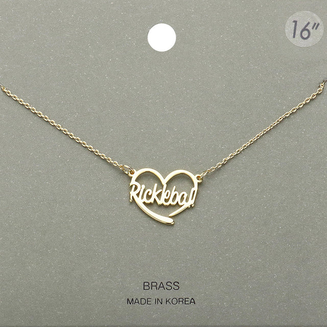 Gold Brass Metal Pickleball Heart Pendant Necklace