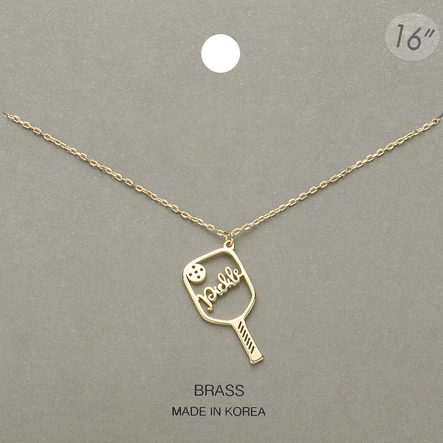 Gold Brass Metal Pickleball Pendant Necklace