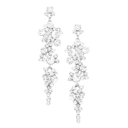 Women's Bubble Stone Cluster Dangle Evening Earrings - Rhodium