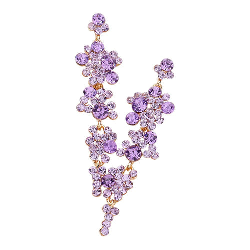 Women's Bubble Stone Cluster Dangle Evening Earrings - Violet