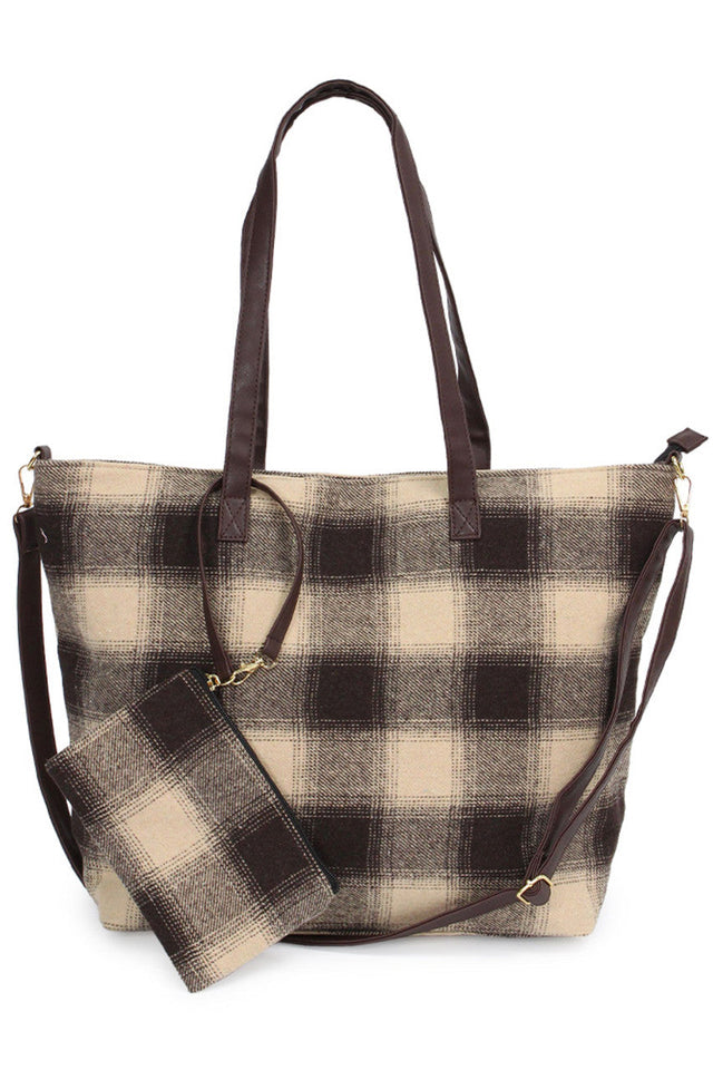 Buffalo Weekend Tote Bag with Pouch combines durability and style, crafted from high-quality buffalo check fabric. Its spacious interior accommodates all your essentials for a weekend getaway, while the included pouch offers organized storage for smaller items. Designed for both functionality and fashion, this tote is an expert choice for effortless travel and everyday use. 