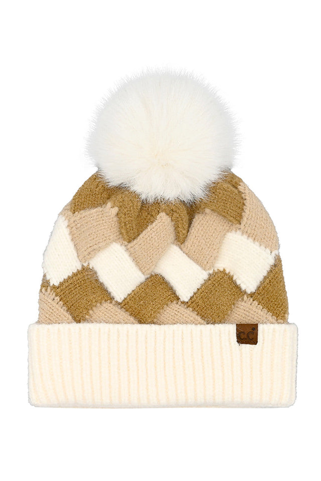 Beige C.C Chunky Weaved Pattern Pom Beanie Winter Hat combines sophisticated thermal engineering with timeless design elements. Its distinctive chunky weave construction creates effective heat retention zones while allowing optimal moisture management. The precision-attached pom accent provides aesthetic balance while the adaptable fit accommodates various head sizes. Ideal for cold-weather enthusiasts seeking both technical performance and refined winter styling. 