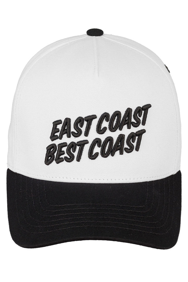 Black C.C East Coast Best Coast Cotton Trucker Cap combines classic style with breathable comfort. Crafted from soft cotton, this cap features a structured front and mesh back for optimal ventilation. Its adjustable snapback ensures a secure fit, making it ideal for everyday wear or outdoor activities. Perfect for those who want to showcase their East Coast pride with a timeless, durable accessory. 