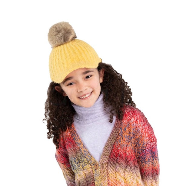Banana C.C Kids Cable Knitted Brim Beanie Faux Fur Pom Pom Warm Winter Hat; reach for this classic toasty hat to keep you nice and warm in the chilly winter weather, the wintry touch finish to your outfit. Perfect Gift Birthday, Christmas, Holiday, Anniversary, Stocking Stuffer, Secret Santa, Valentine's Day, Loved One, BFF