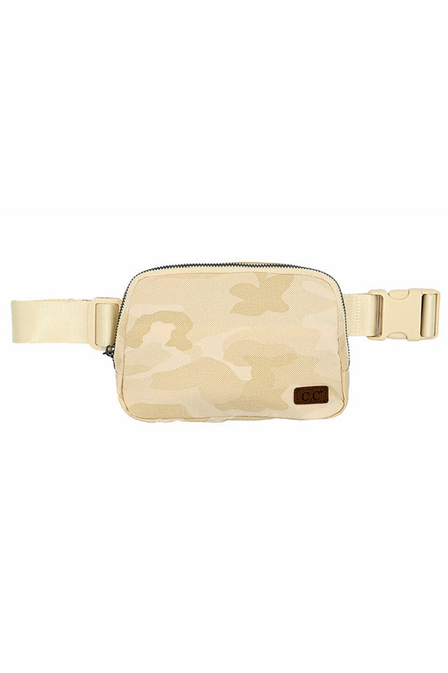 Beige C.C Waterproof Camo Mini Fanny Belt Bag offers a compact, durable solution for carrying essentials hands-free. Crafted with water-resistant materials, it protects your belongings from moisture and unexpected weather. Its camo design combines style with practicality, while the adjustable belt ensures a secure, comfortable fit. Ideal for outdoor activities or daily errands, this mini fanny pack keeps your valuables accessible and safe. 