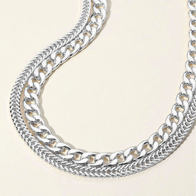 Silver Chunky Double Layered Chain Necklace