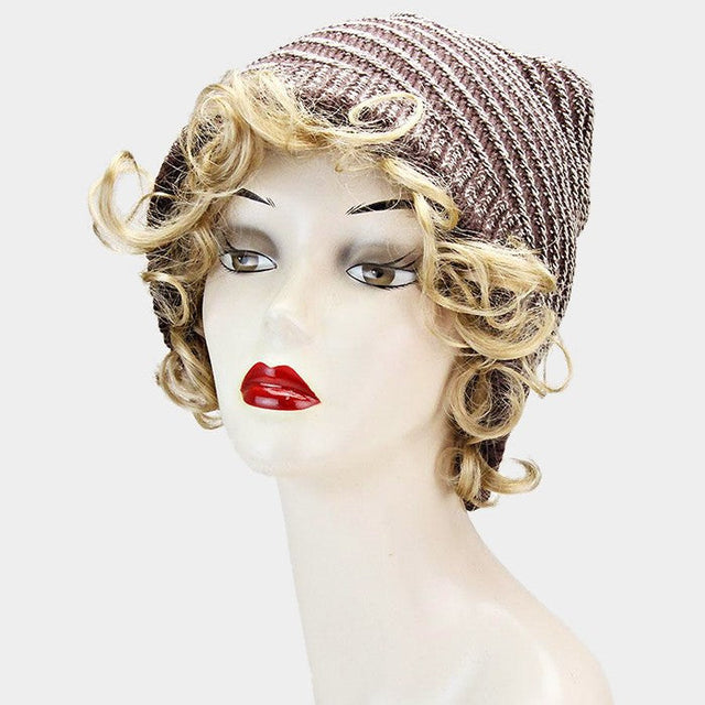 Brown Circular Striped Polyester Beanie