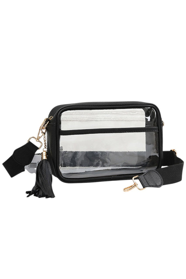 Clear PU Cross Body Camera Bag - Black - Crossbody Bag