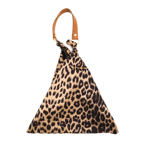 Collins Leopard Print Triangle Top Handle Shoulder Handbag - Beige